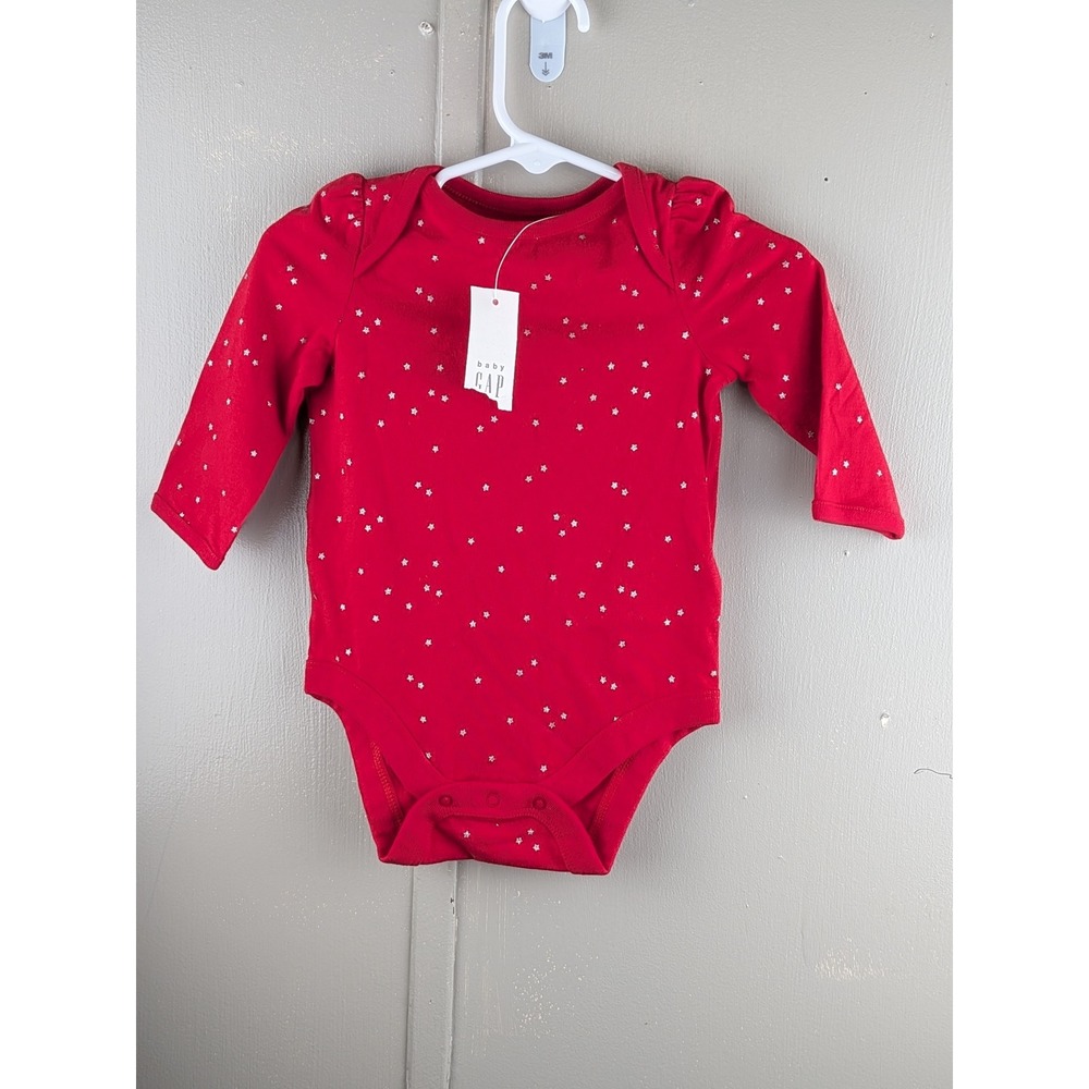 Baby Gap Red Silver Glitter Star Long Sleeve Bodysuit 3-6 Months NWT